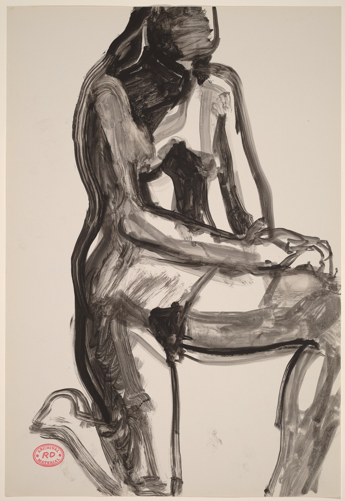 Untitled [female nude kneeling on one knee] by Richard Diebenkorn