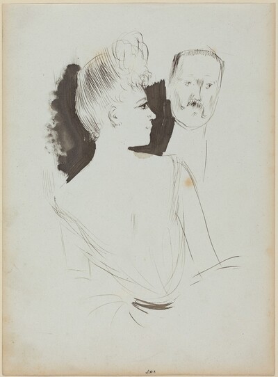 a) Lady and Gentleman in Evening Dress (recto); b) Sketch of Figure (verso)