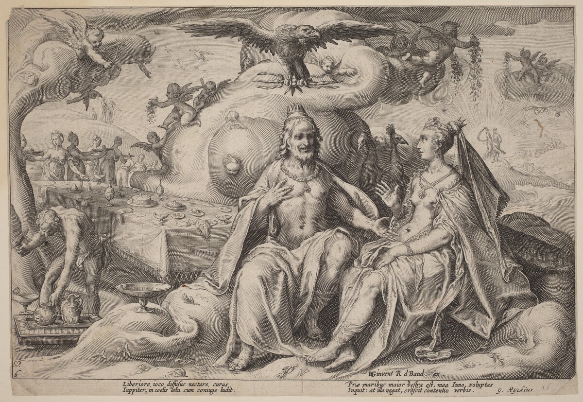 The Dispute between Jupiter and Juno by Workshop of Hendrick Goltzius, after Hendrick Goltzius