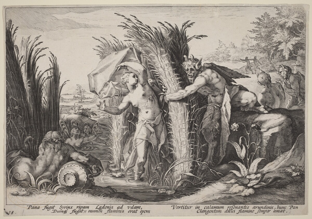 Pan and Syrinx by Workshop of Hendrick Goltzius, after Hendrick Goltzius