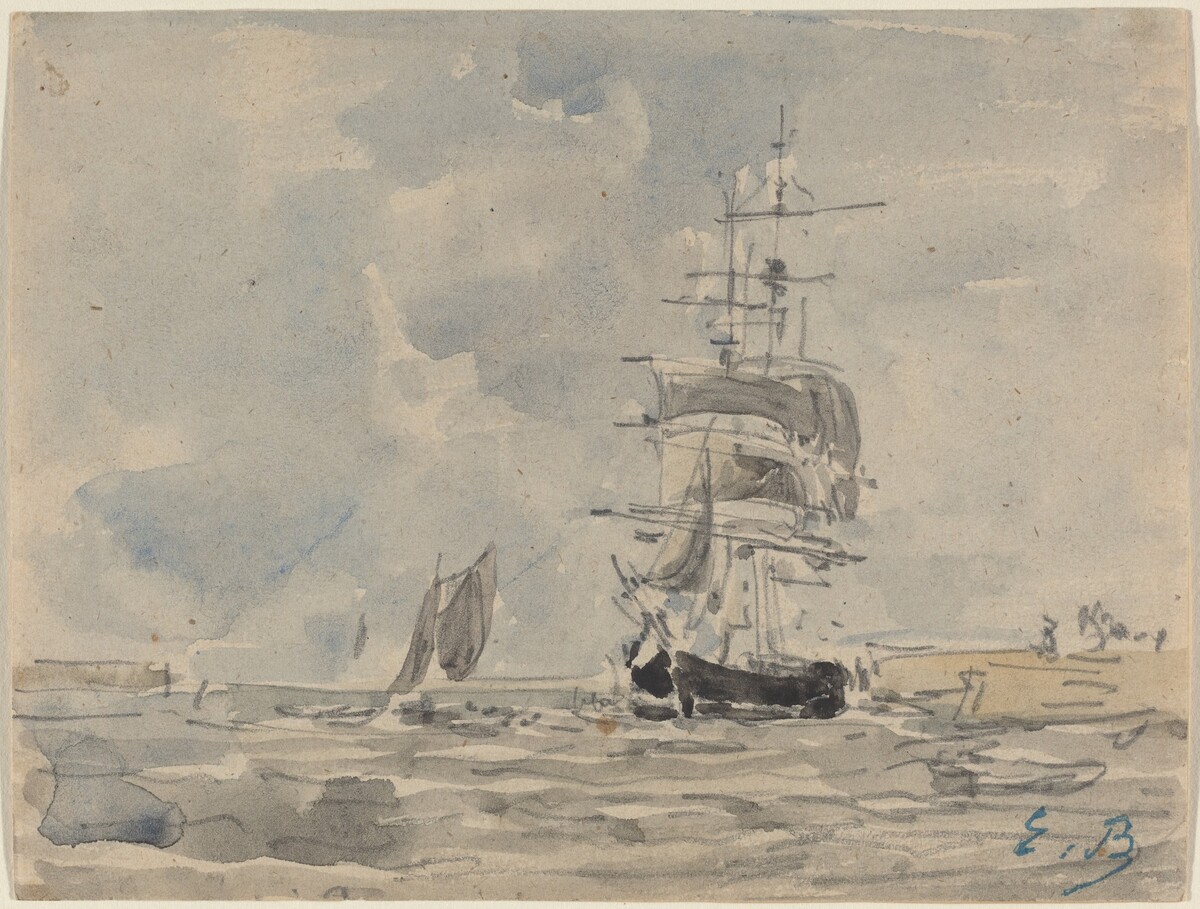 Seascape with Sailing Vessel by Eugène Boudin