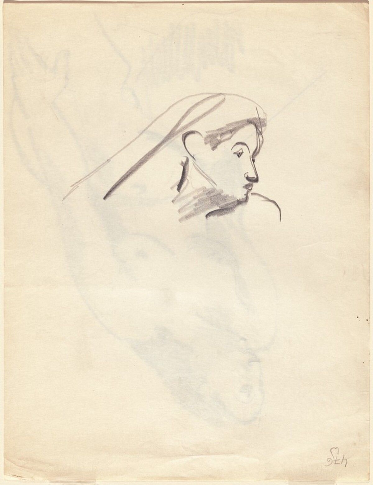 Study of Head Facing Right [verso] by Mark Rothko
