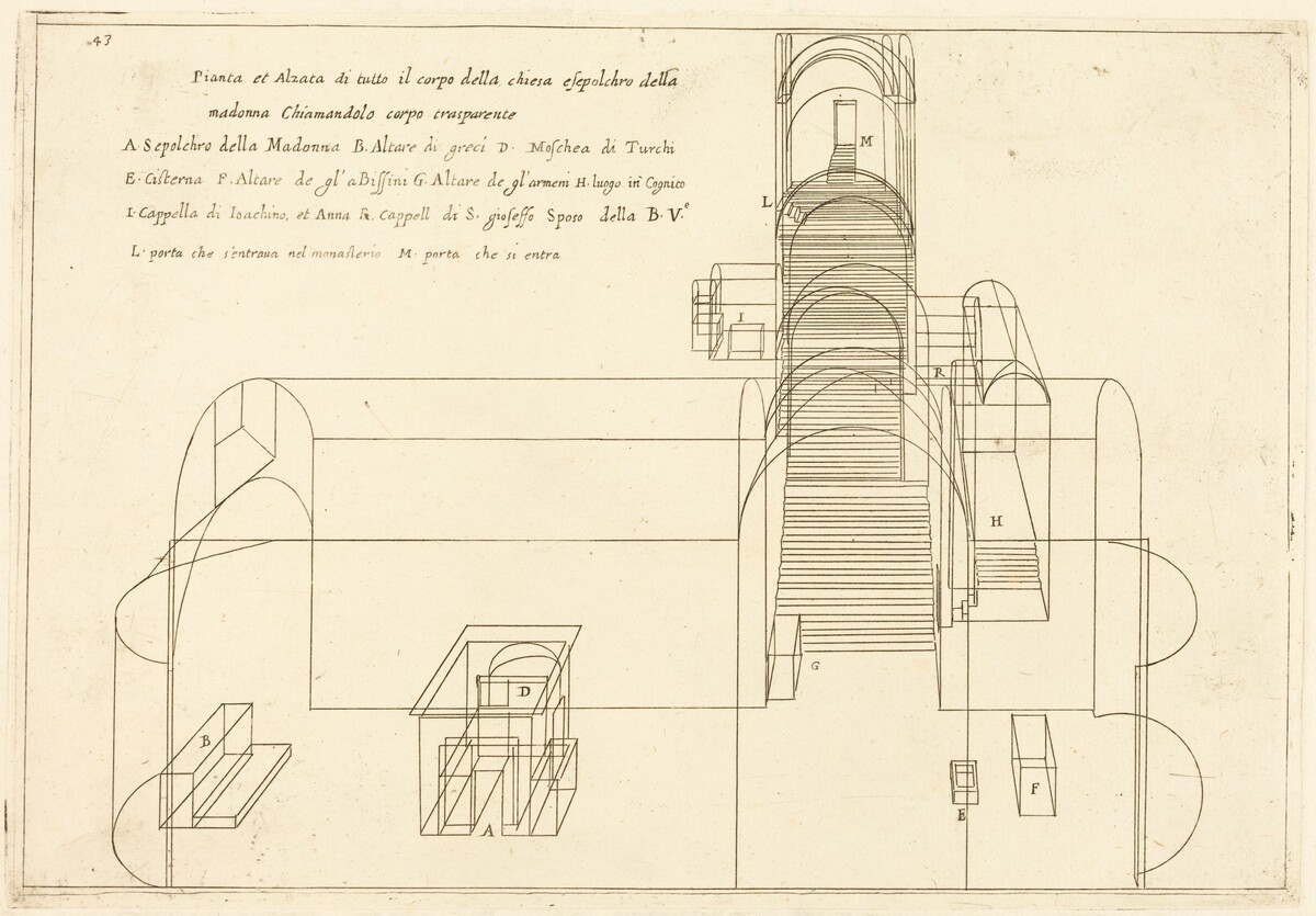 Plan and Elevation of the Church of the Madonna's Sepulchre by Jacques Callot