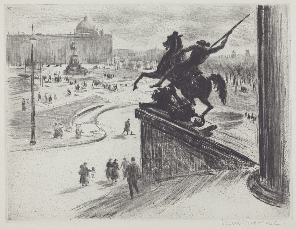 Square with an Equestrian Statue by Paul Paeschke