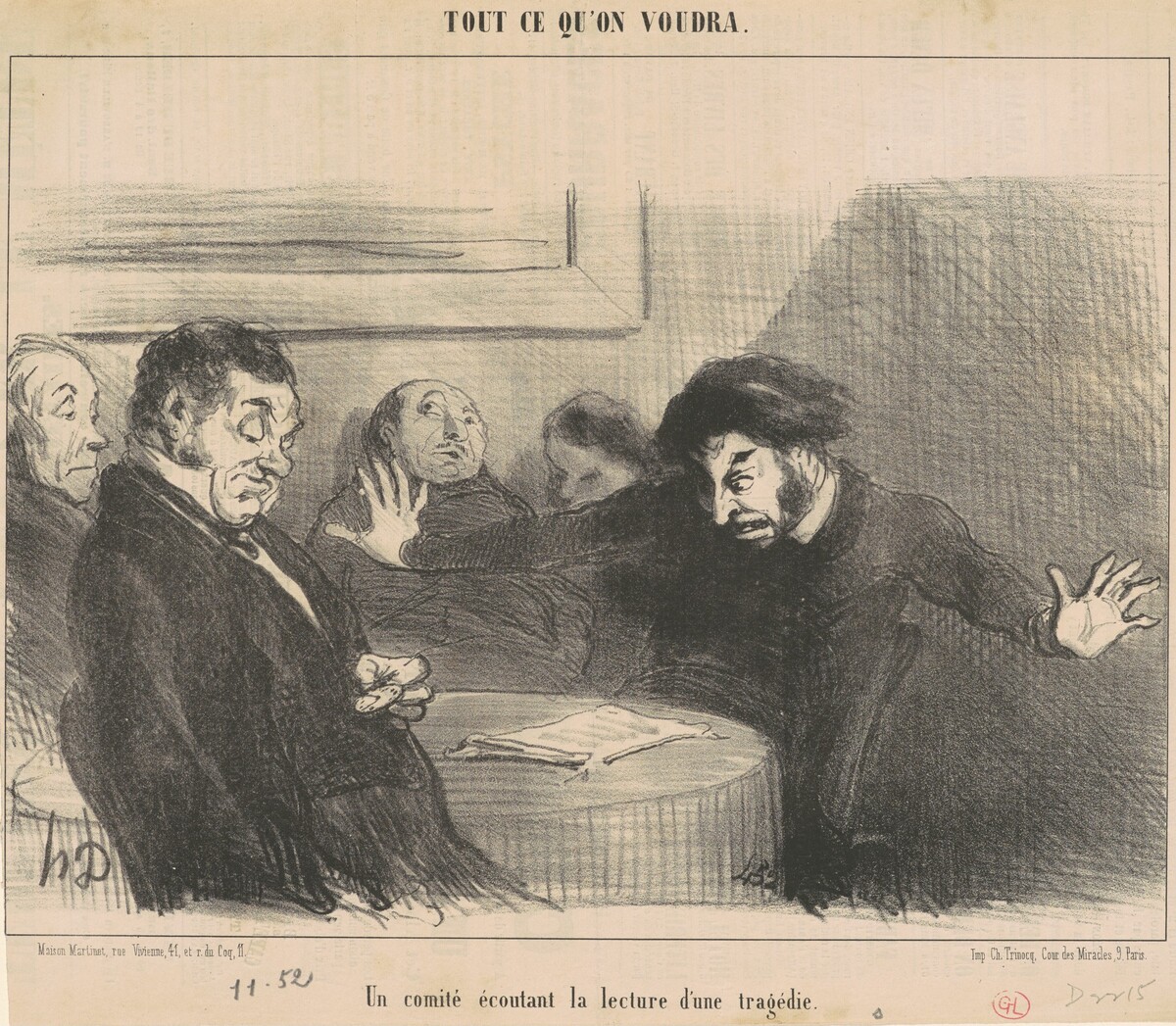 Un comité écoutant la lecture d'une tragédie by Honoré Daumier