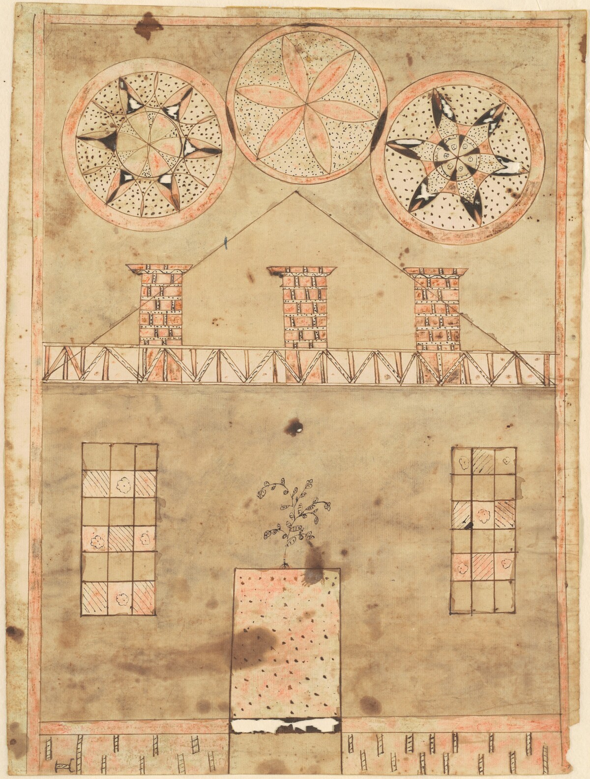 Fraktur House by American 19th Century