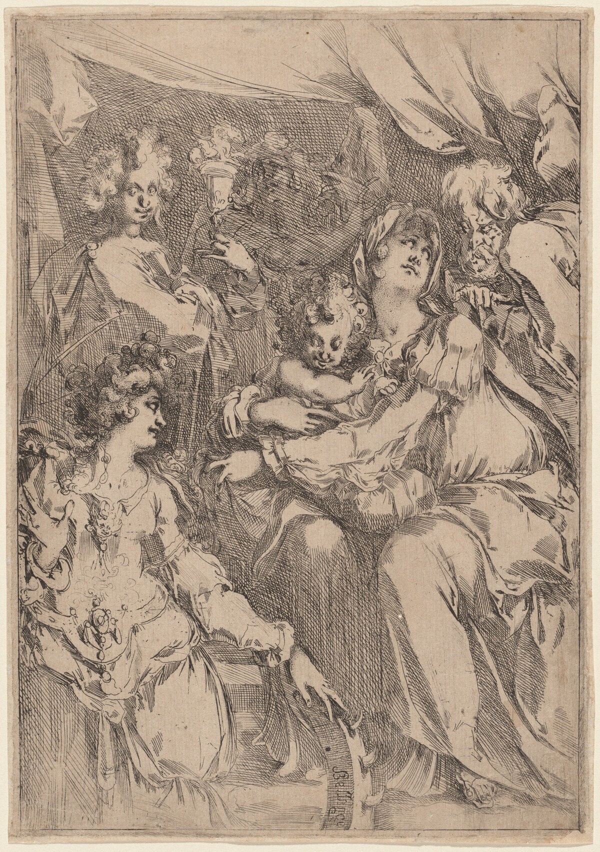 The Holy Family with Saint Catherine, Saint John the Evangelist, and an Angel by Jacques  Bellange