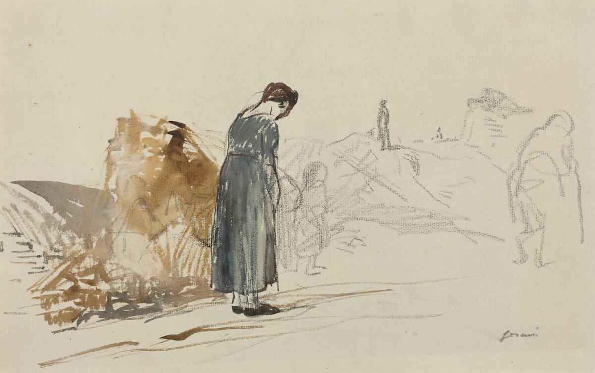 a) Les Allemandes sont partis (recto); b) Sketch of a Man (verso) by Jean-Louis Forain