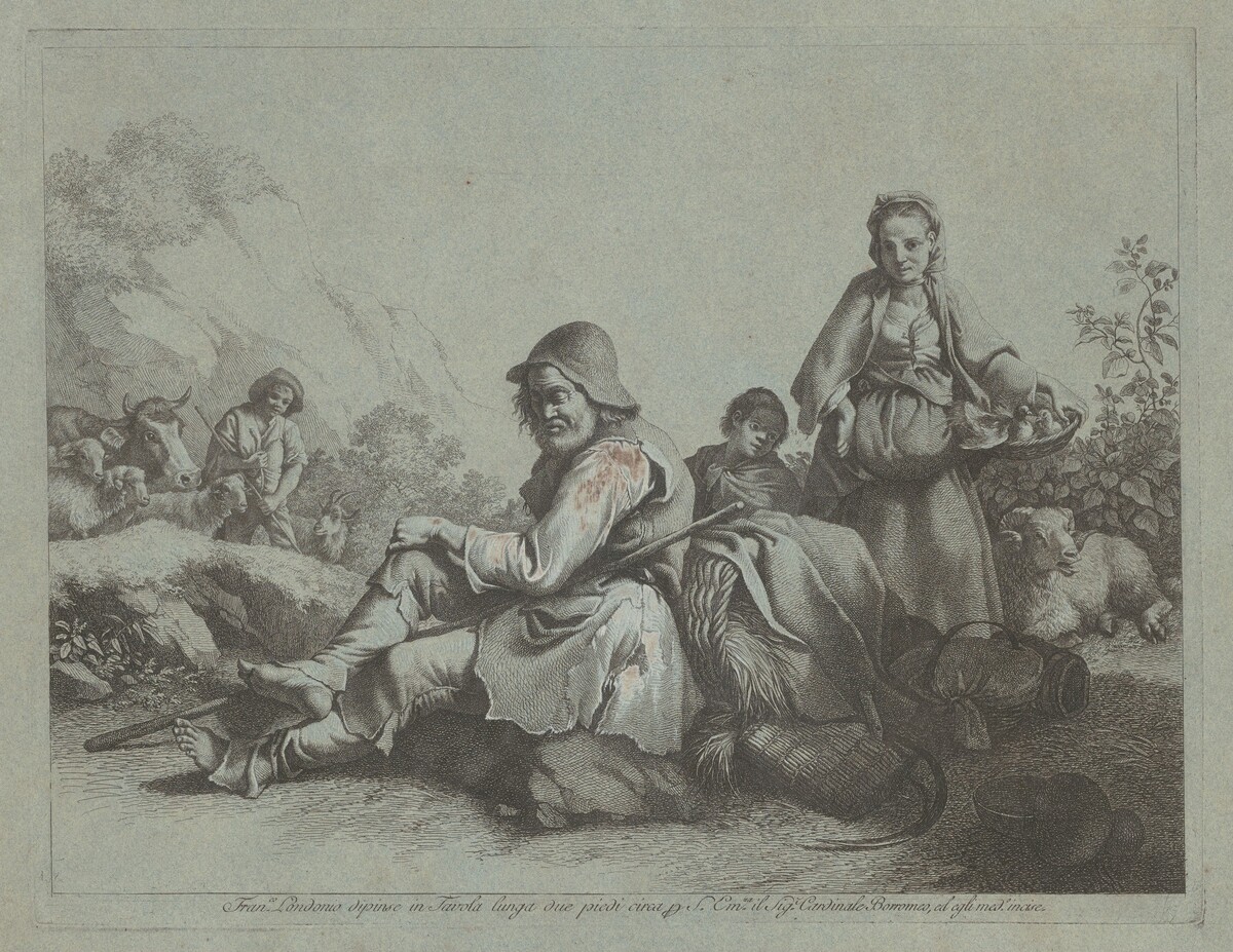 Seated Shepherd and a Peasant Woman with a Basket by Francesco Londonio