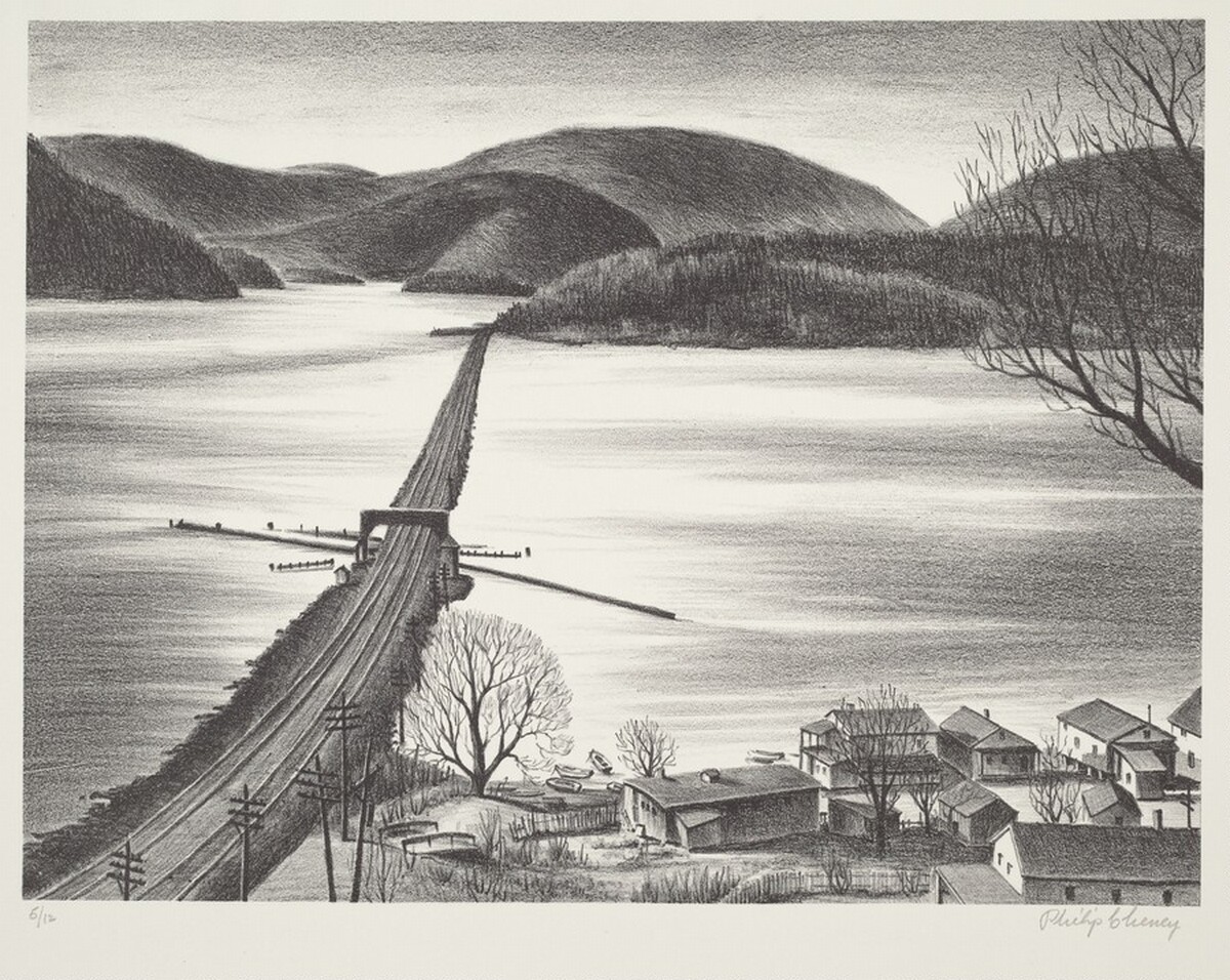 Railroad along the Hudson, Bayside, New York by Philip Cheney