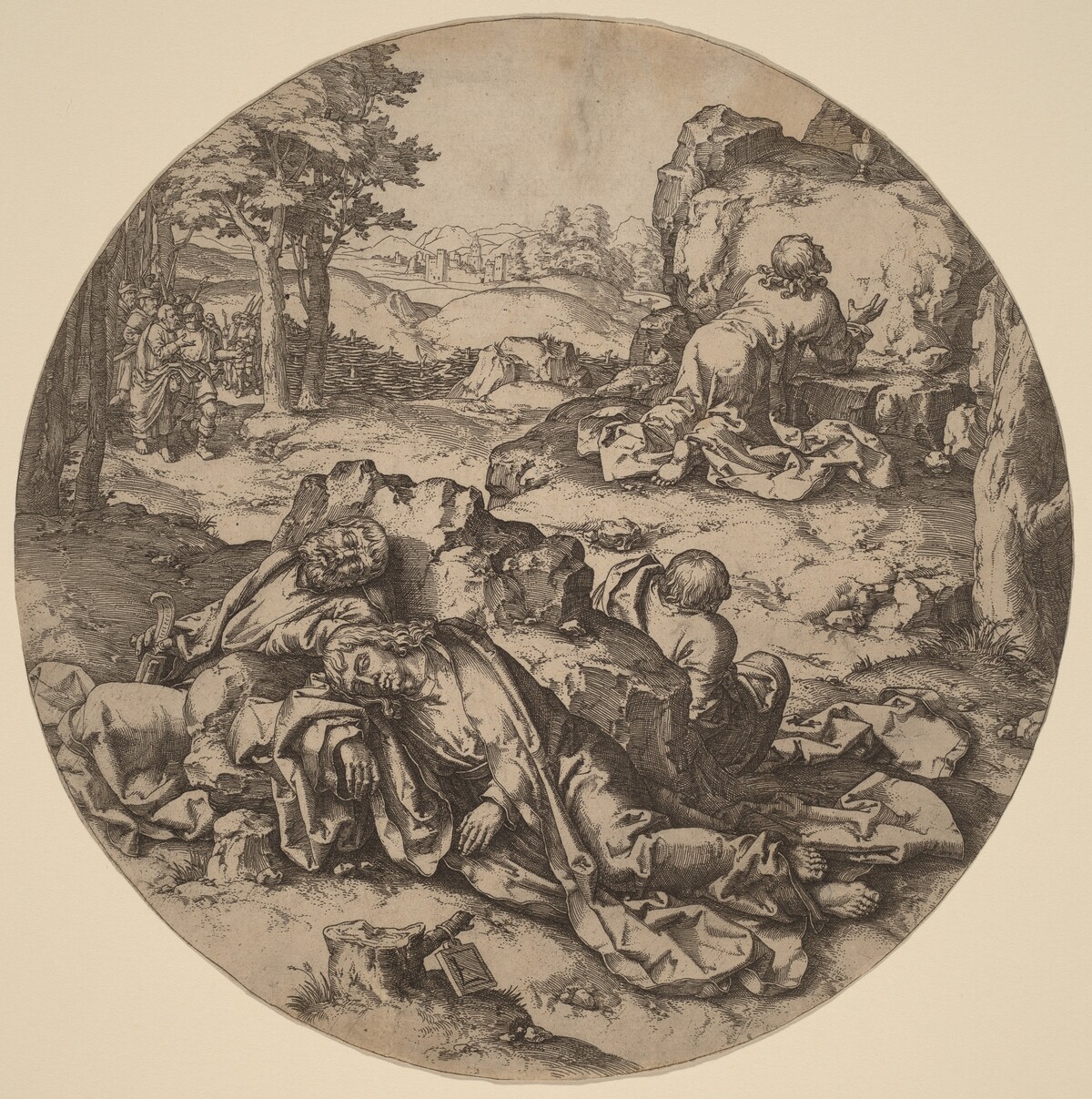 Christ at the Mount of Olives by anonymous Netherlandish 16th Century, after Lucas van Leyden