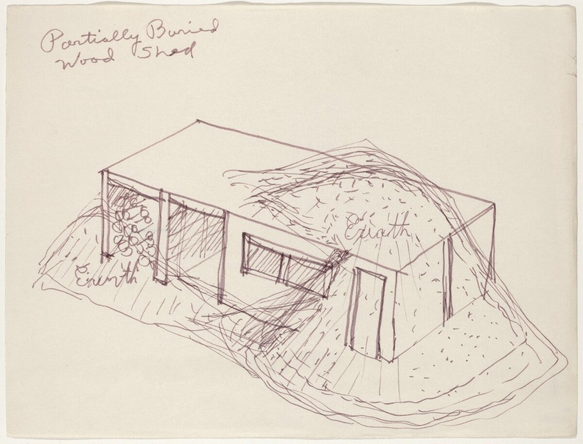 Partially Buried Woodshed [upper right] by Robert Smithson