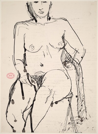 Untitled [seated nude with her left arm swung behind]