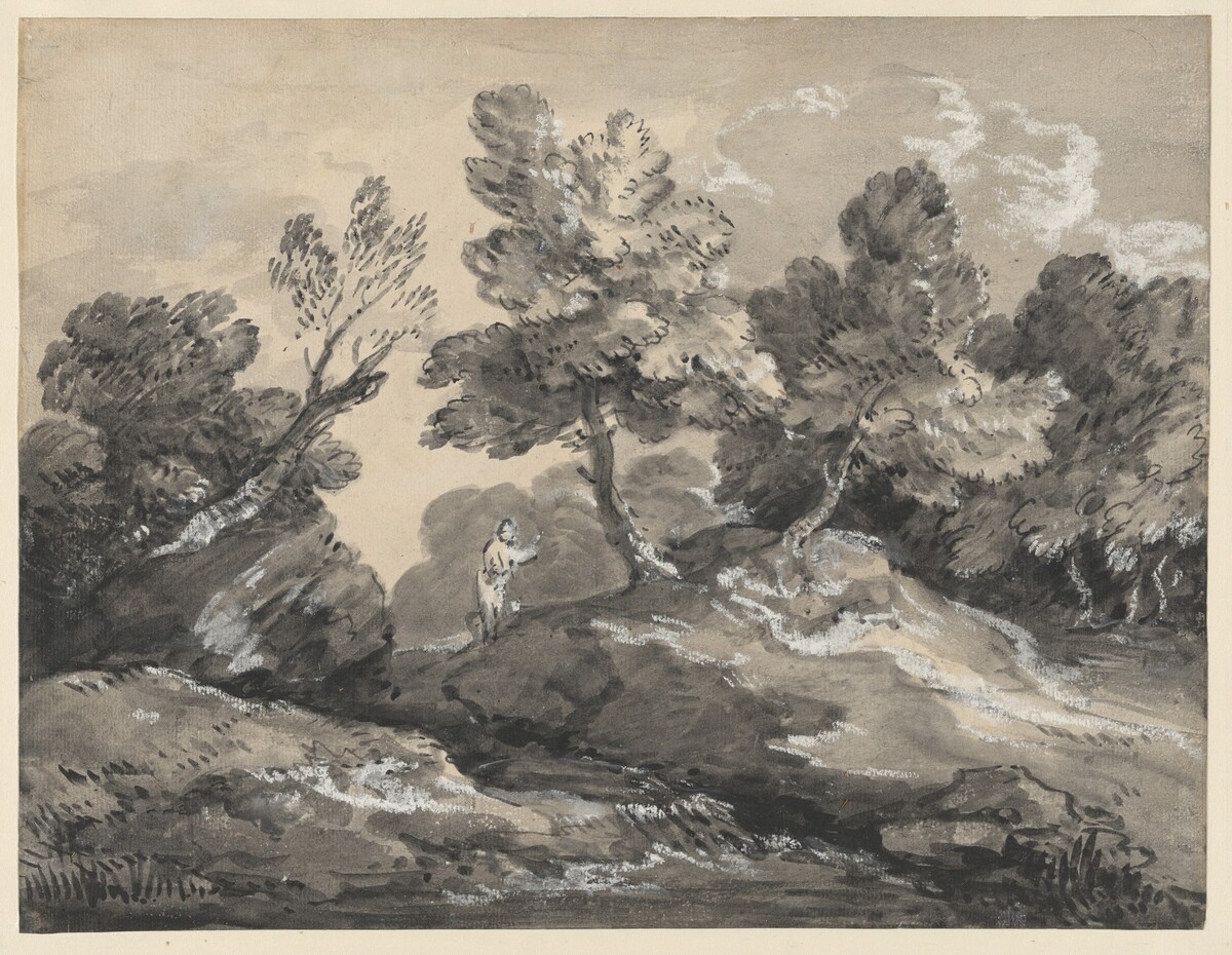A Rocky Wooded Landscape with a Figure by a Stream by Thomas Gainsborough