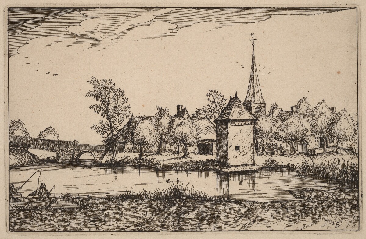 Pond and a Village by Claes Jansz Visscher after Johannes van Doetechum, the Elder after Lucas van Doetechum after Master of the Small Landscapes
