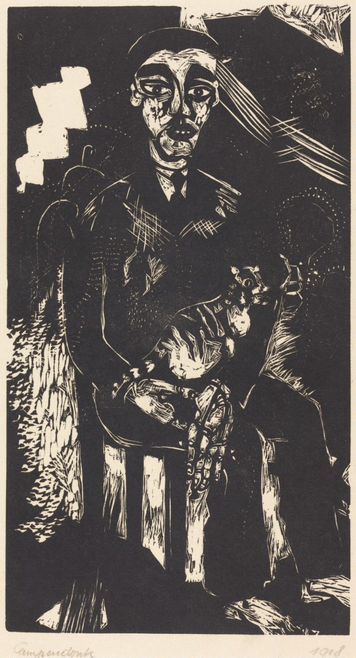 Man with a Cat on his Lap by Heinrich Campendonk
