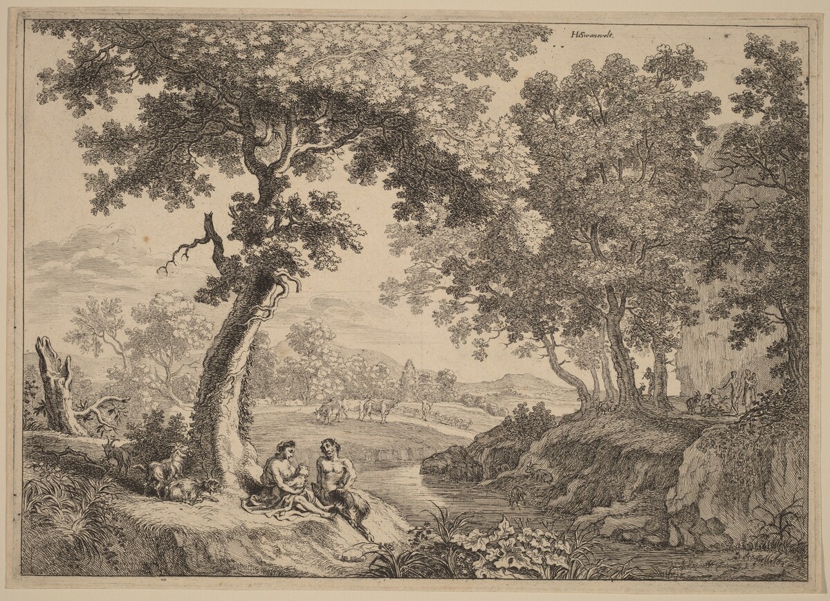 Satyr Family Seated under a Tree by after Herman van Swanevelt