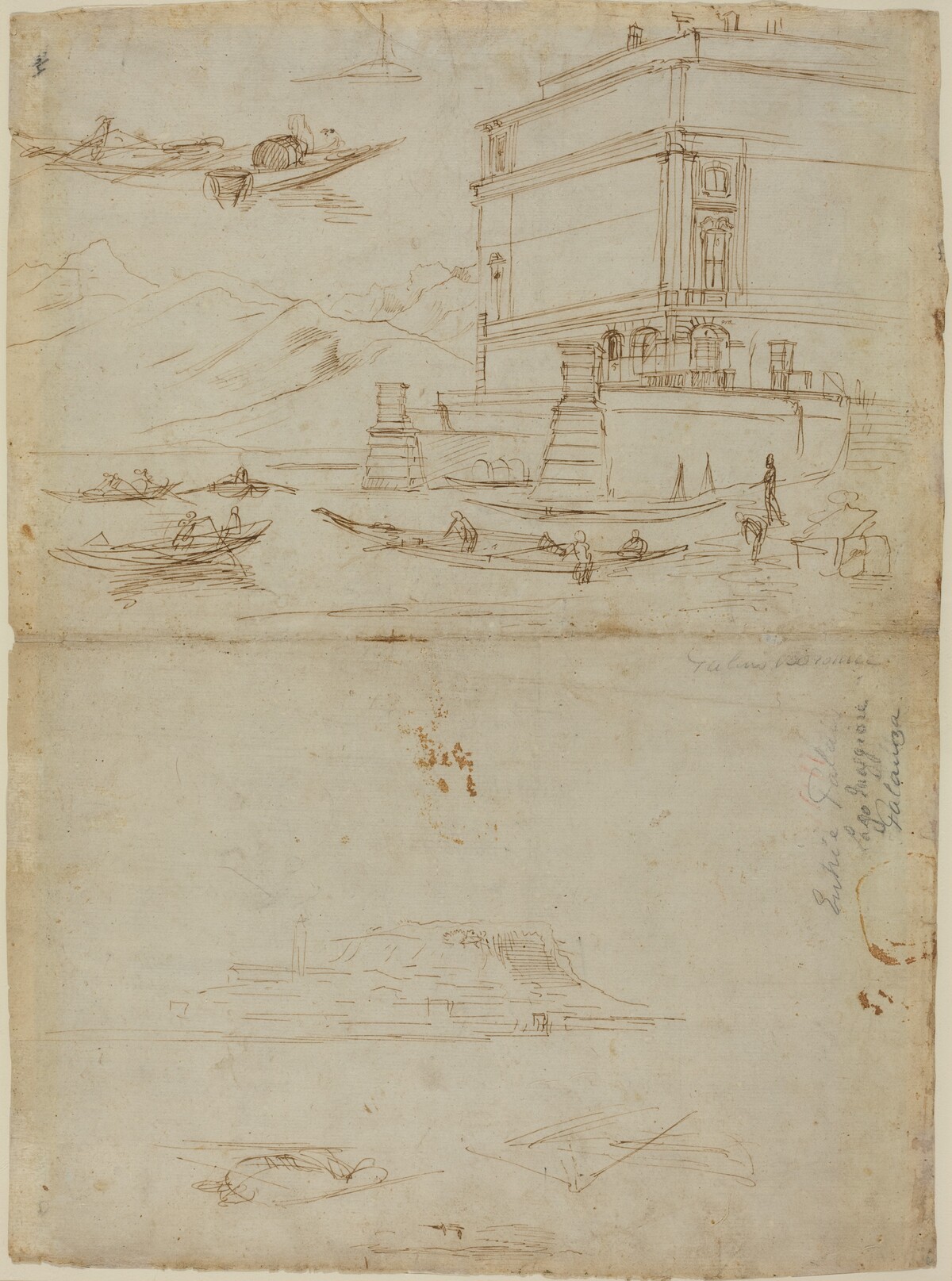 Studies of Lago Maggiore and and the Entrance to a Palazzo by Gaspar van Wittel