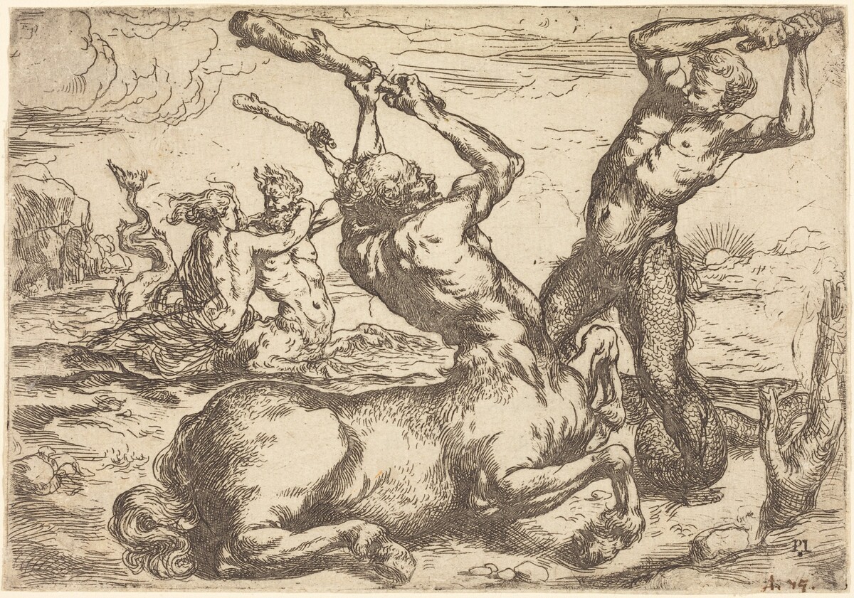 Battle between a Centaur and a Triton by Circle of Jusepe de Ribera