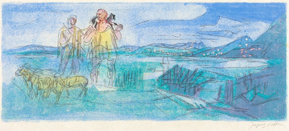 Ninth Bucolic: Moeris and Lycidas Wait for Virgil by Jacques Villon