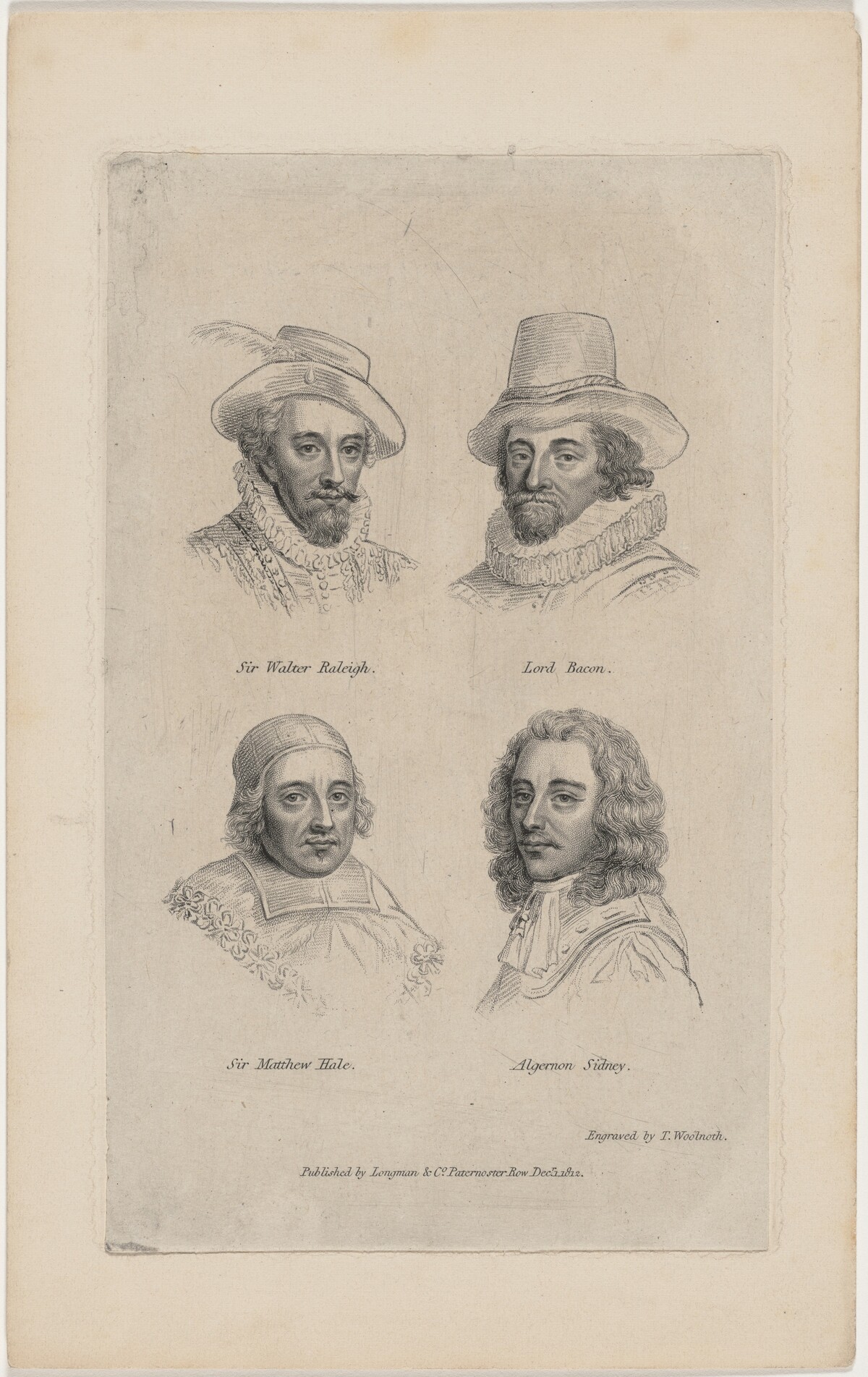 Portraits of Sir Walter Raleigh, Lord Bacon, Algernon Sidney, and Sir Matthew Hale by Thomas Woolnoth