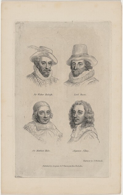 Portraits of Sir Walter Raleigh, Lord Bacon, Algernon Sidney, and Sir Matthew Hale