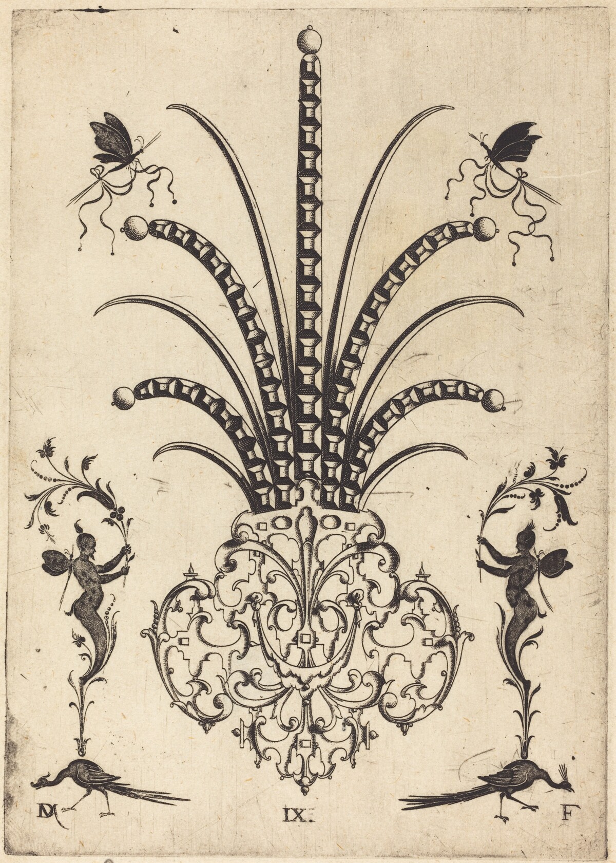 Brooch with Table-Stones, Butterflies at  Top, and Peacocks and Hermes at Bottom by Daniel Mignot