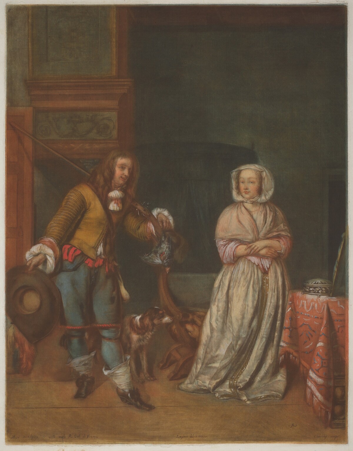 Huntsman Visiting a Lady by Carlo Lasinio after Gabriel Metsu