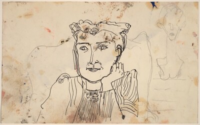 Seated Woman with Striped Top and other Study
