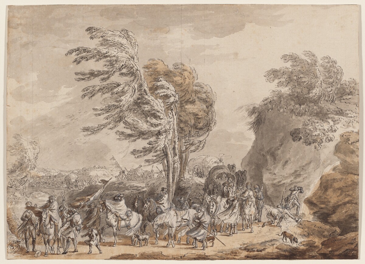 Soldiers in a Windy Landscape by Jean-Baptiste Le Paon