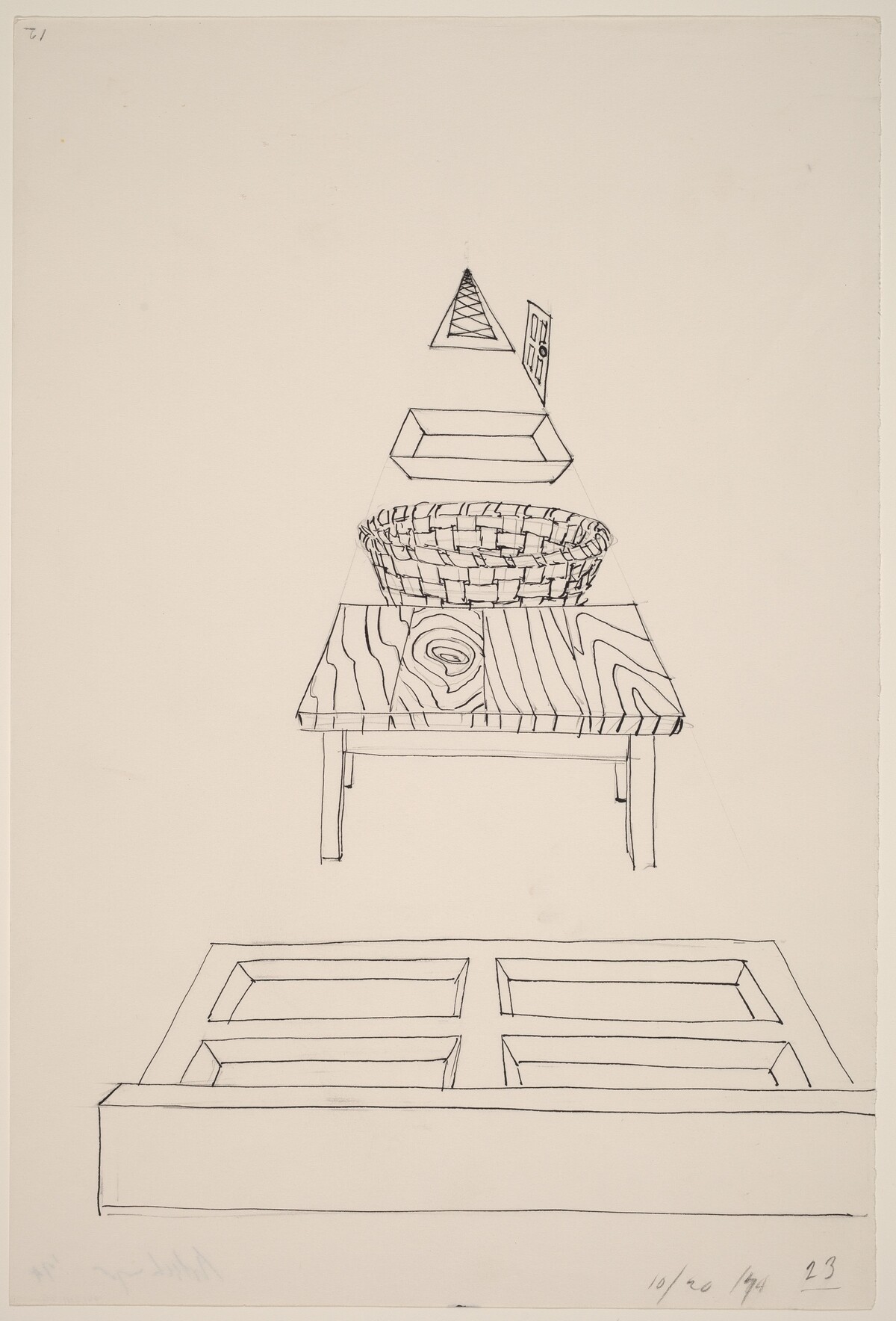 Basket, Table, Door, Window, Mirror, Rug #23 by Richard Artschwager