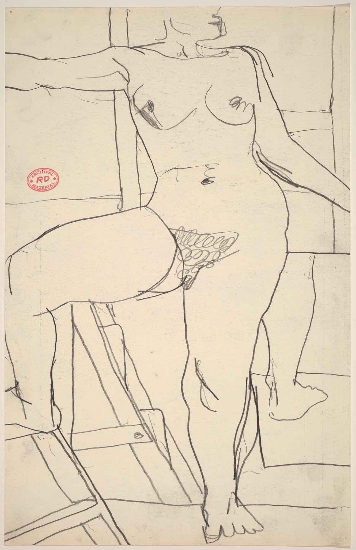 Untitled [standing female nude stepping on ladder] by Richard Diebenkorn