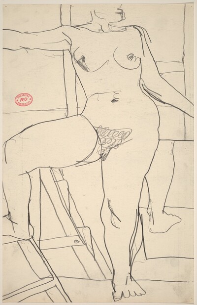 Untitled [standing female nude stepping on ladder]