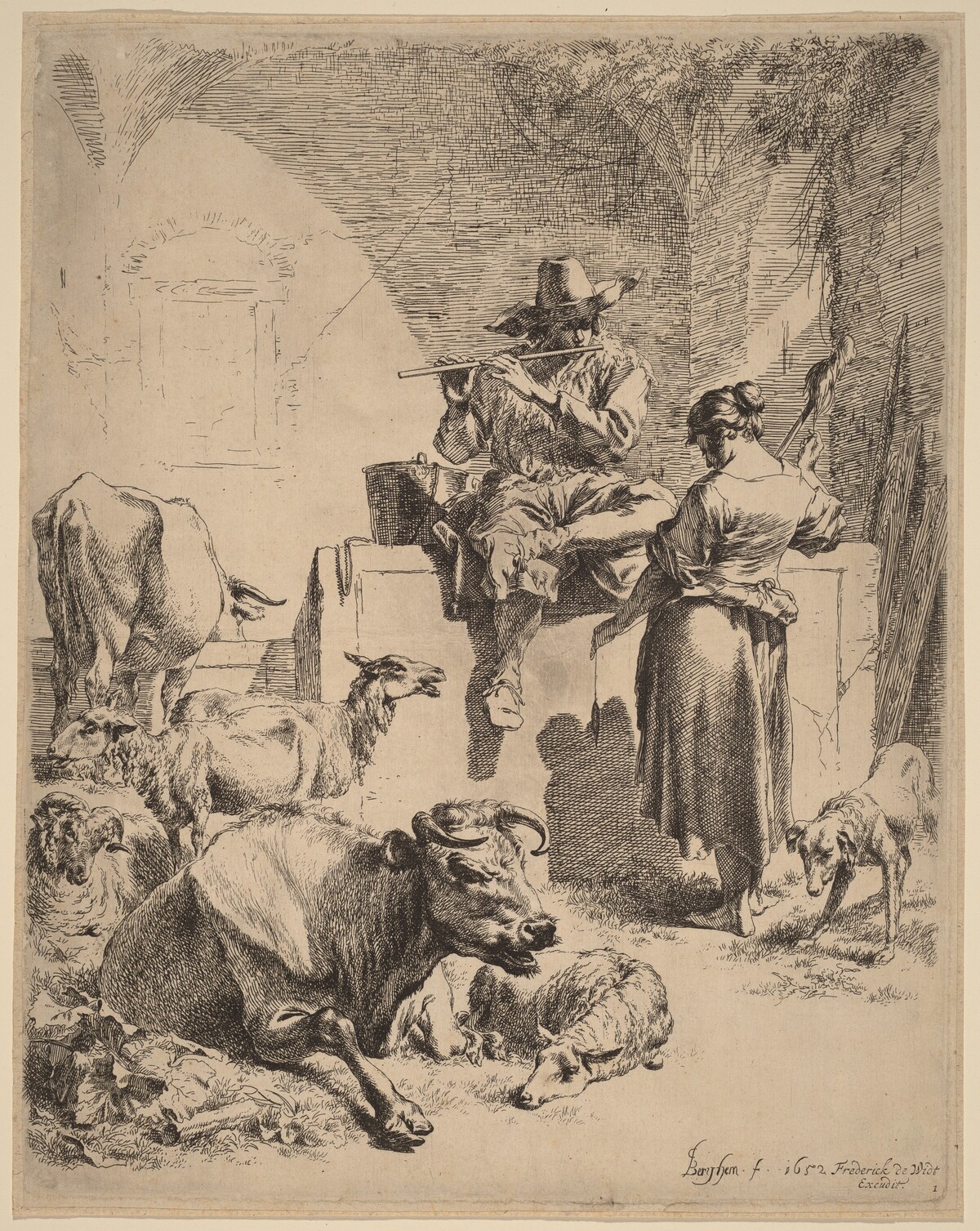 The Shepherd Seated on a Fountain and the Spinner by Nicolaes Pietersz Berchem