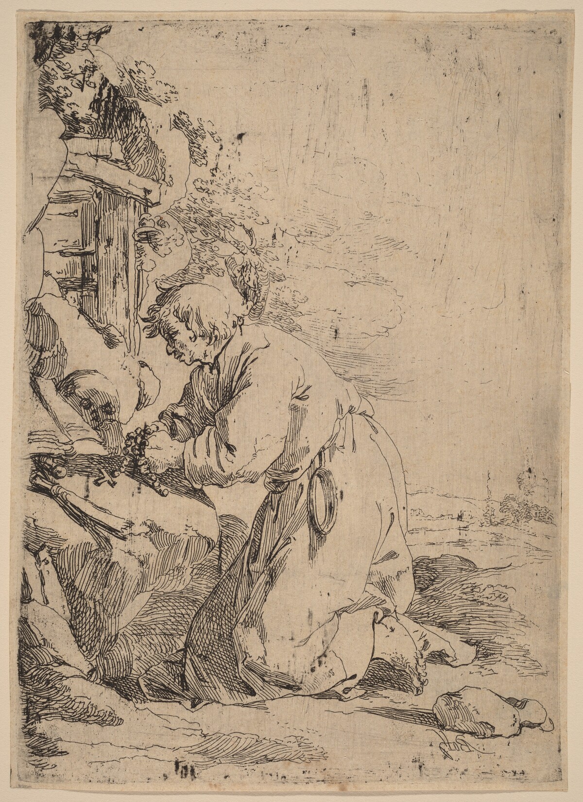 The Kneeling Hermit Facing Left by Andries Both
