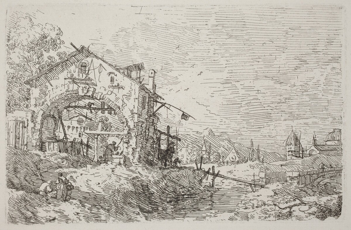 Landscape with a Woman at a Well [lower left] by Canaletto
