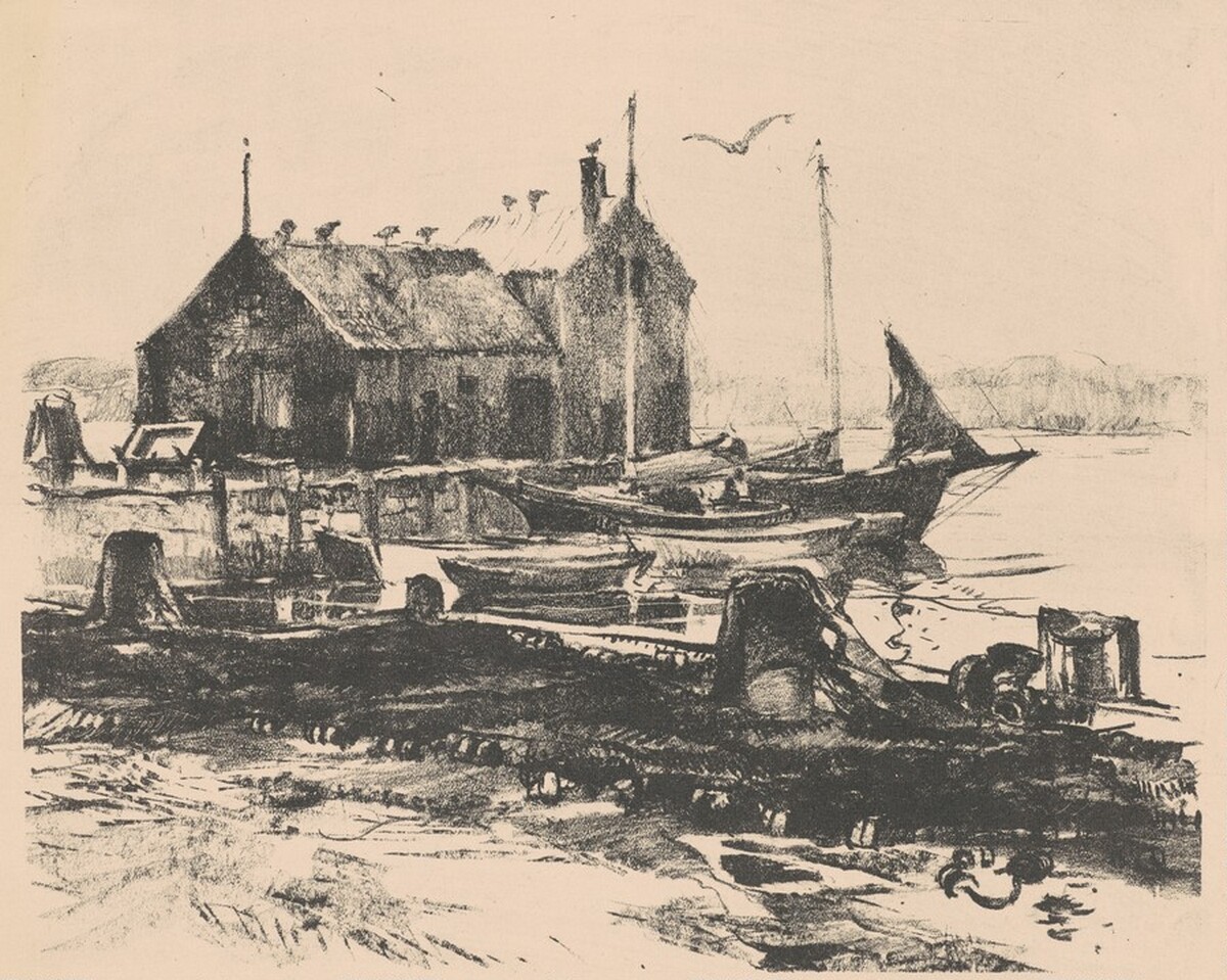 Boats Docked at Harbor by Percy F. Albee
