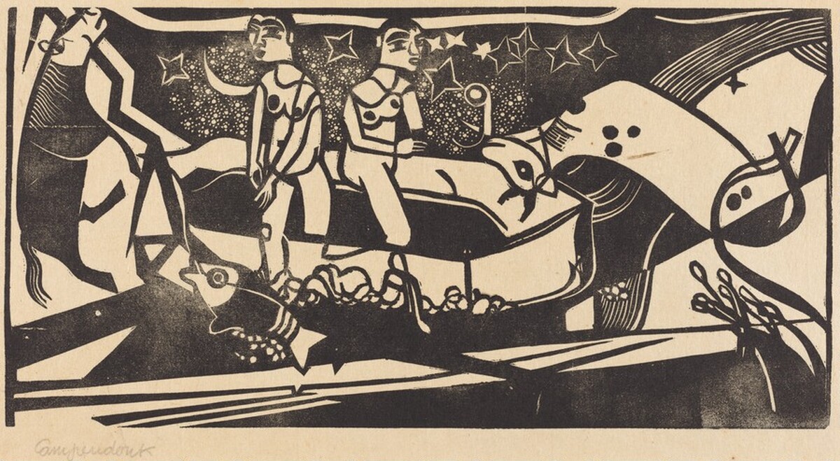 Two Models in a Boat (Zwei Akte in Boot) by Heinrich Campendonk