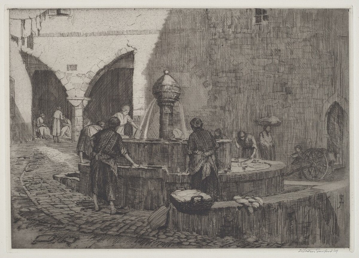 The Fountain at Peille, Cote d'Azur by Earl Stetson Crawford