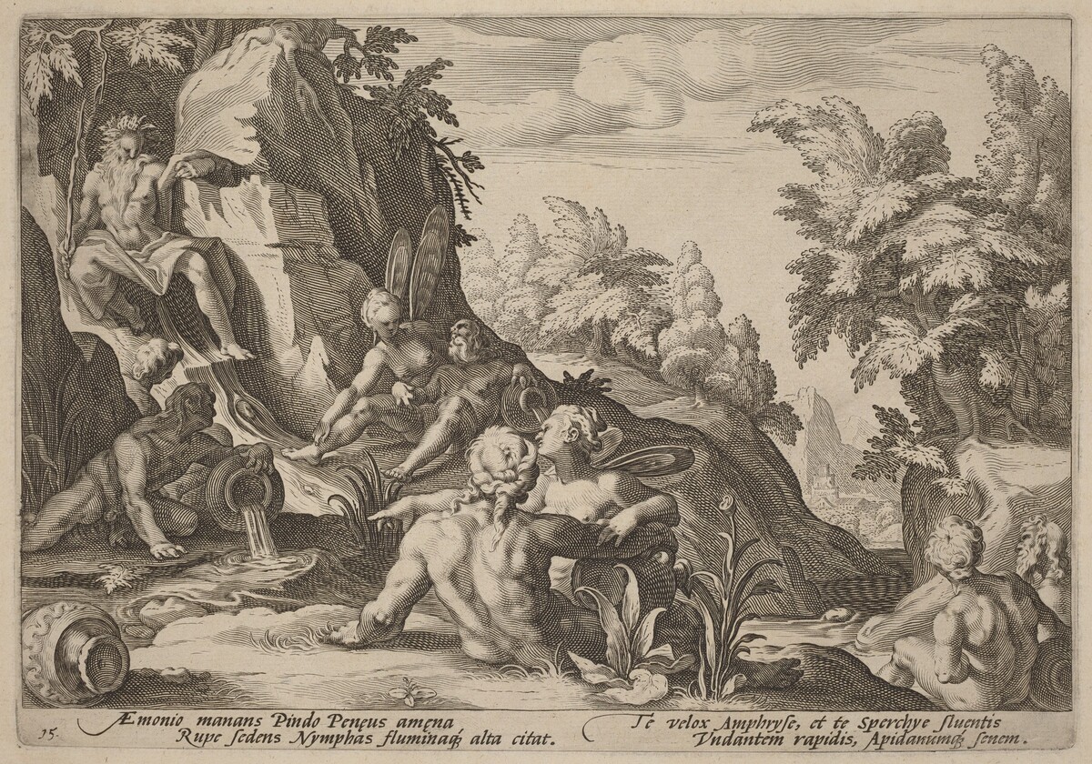 The River God Peneus Surrounded by Other Divinities by Workshop of Hendrick Goltzius, after Hendrick Goltzius