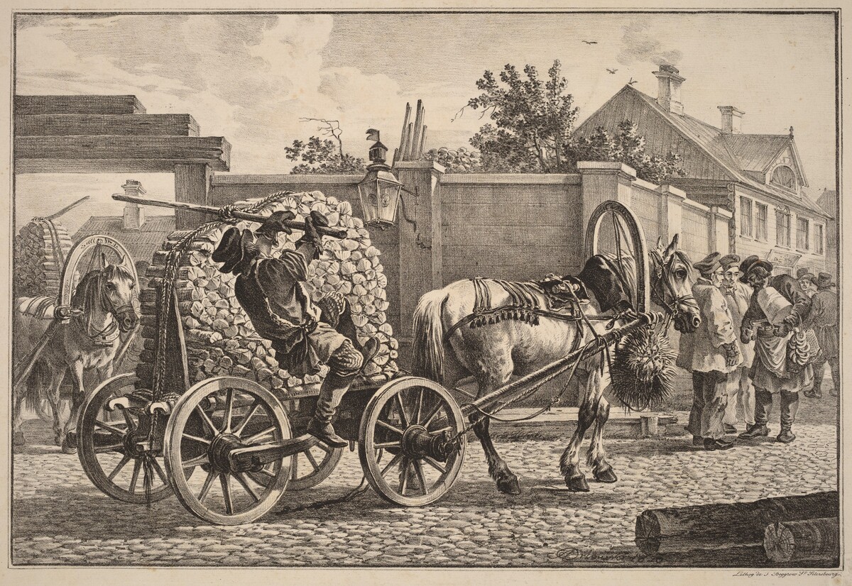 Russian Porter Carrying Wood on a Cart by Aleksandr Osipovich Orlovskii