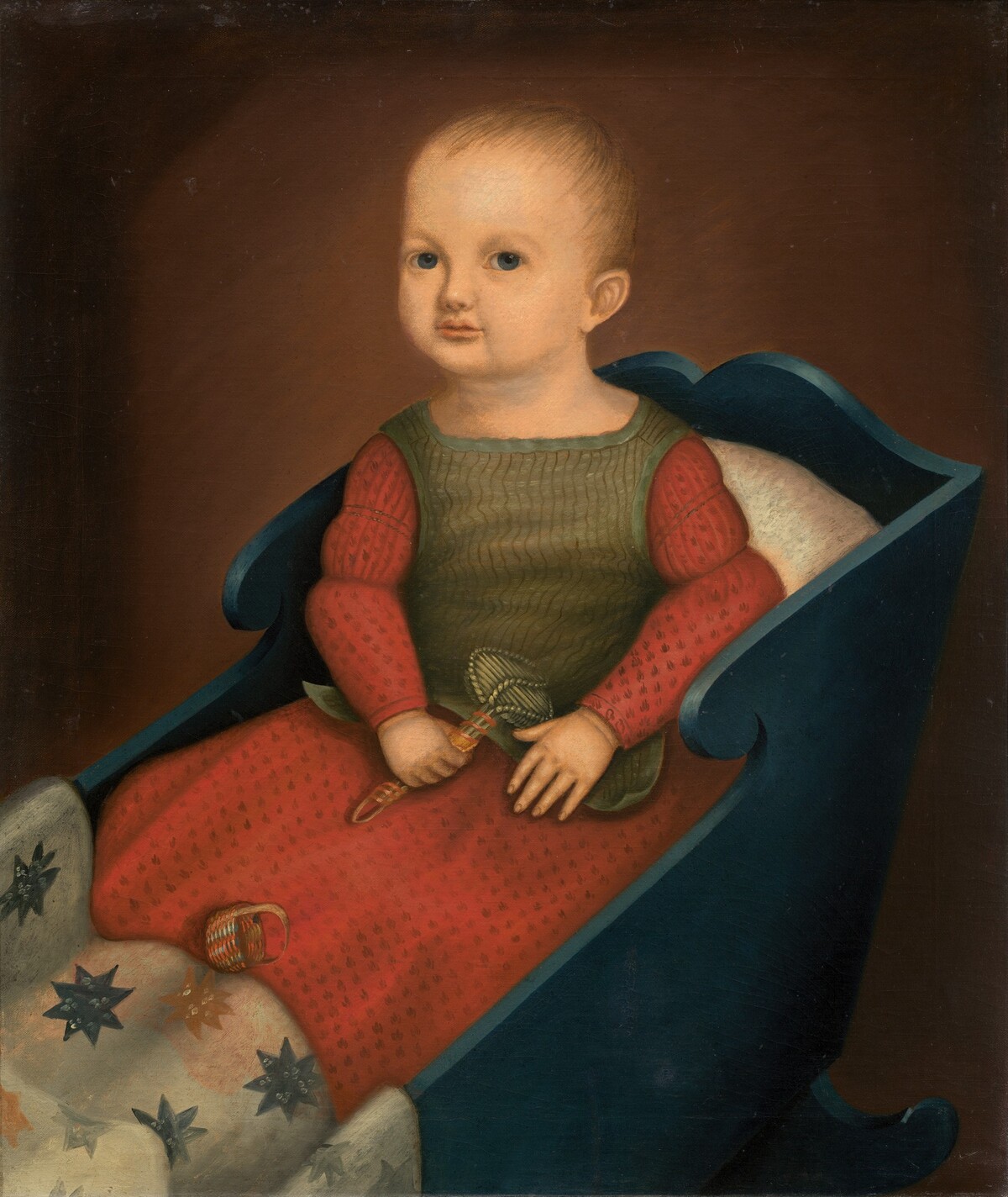 Baby in Blue Cradle by American 19th Century