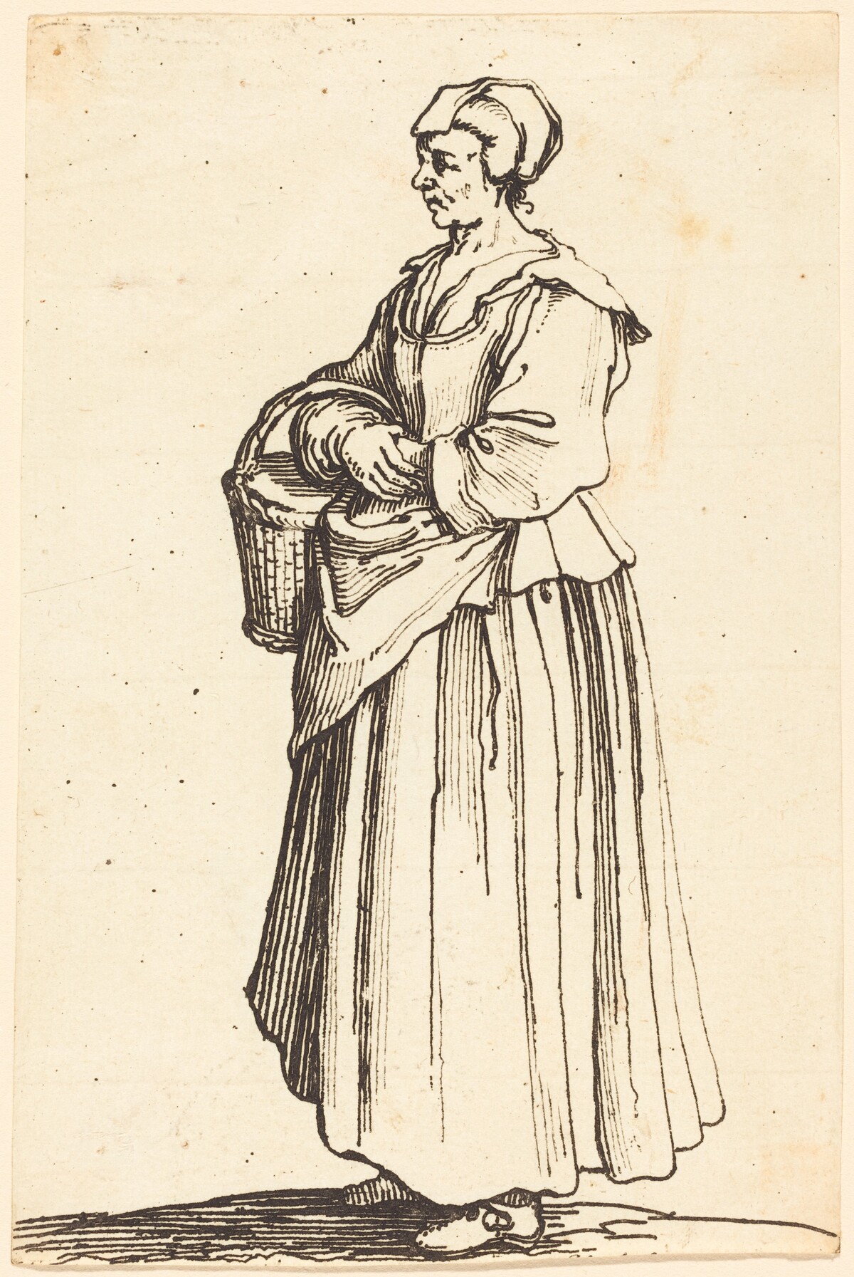 Peasant Woman with Basket, in Profile, Facing Left by Israel Henriet after Jacques Callot