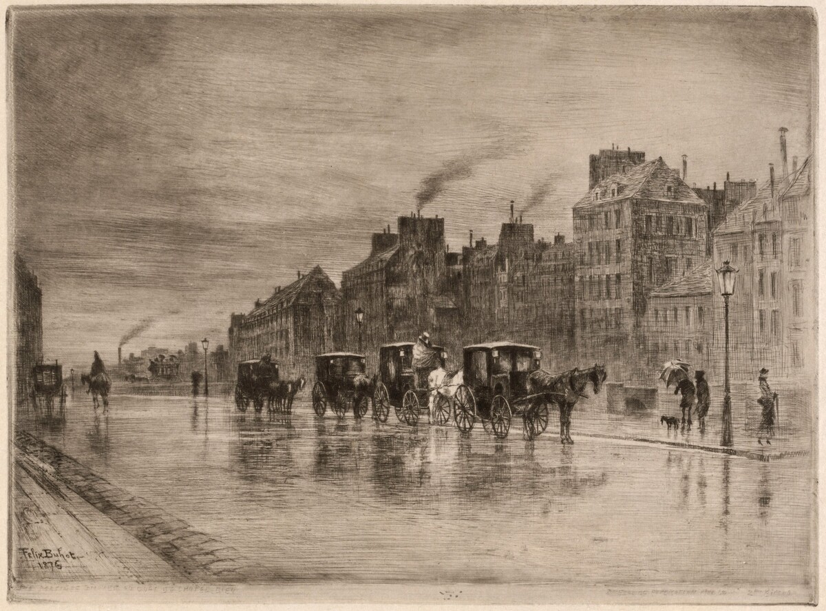 Une Matinée d'Hiver au Quai de l'Hôtel-Dieu (Winter Morning on the Quai de l'Hôtel-Dieu) by Félix-Hilaire Buhot