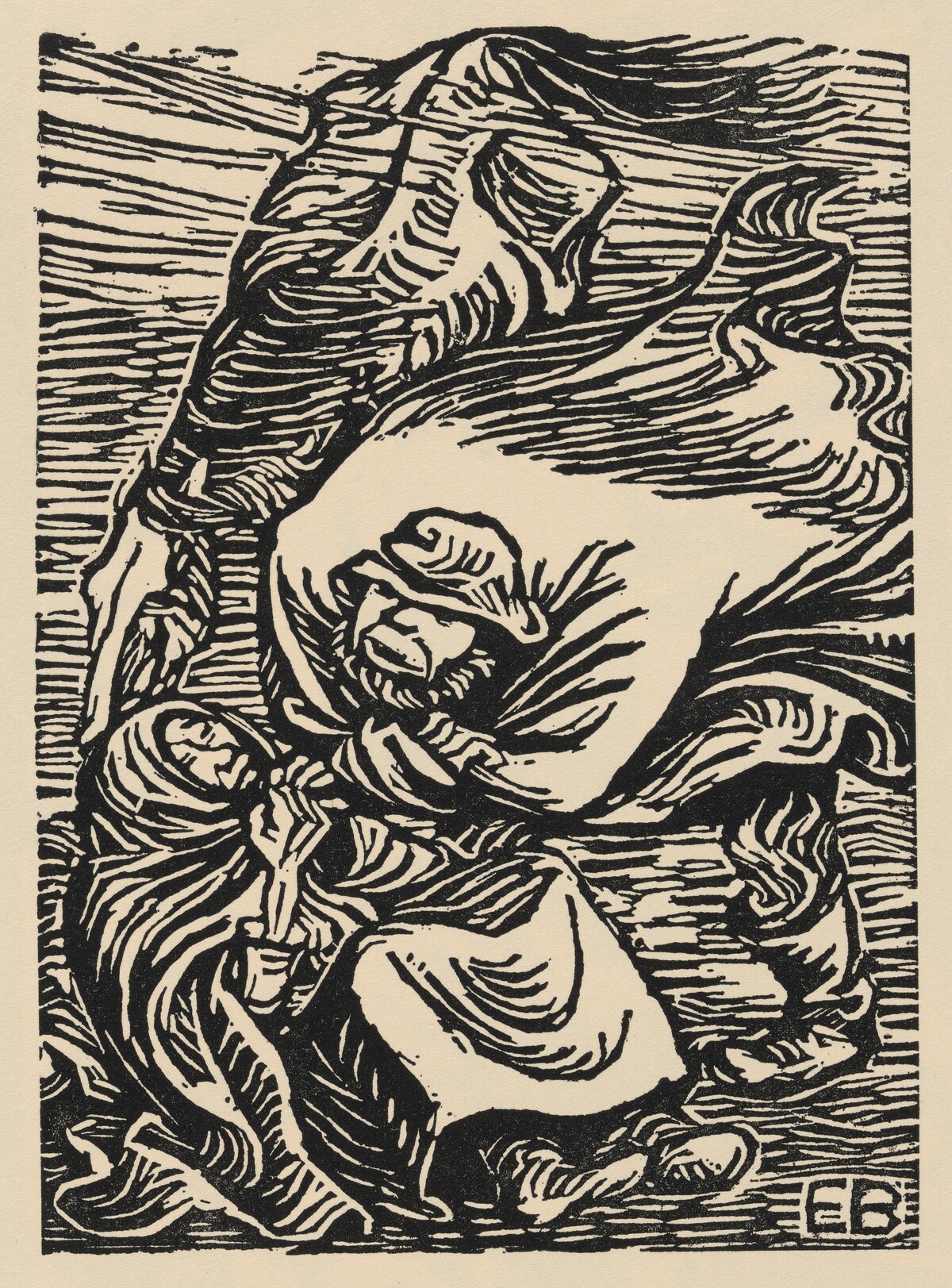 Gruppe im Sturm (Couple in a Storm) from Deutsche Graphiker der Gegenwart (German Printmakers of Our Time) by Ernst Barlach
