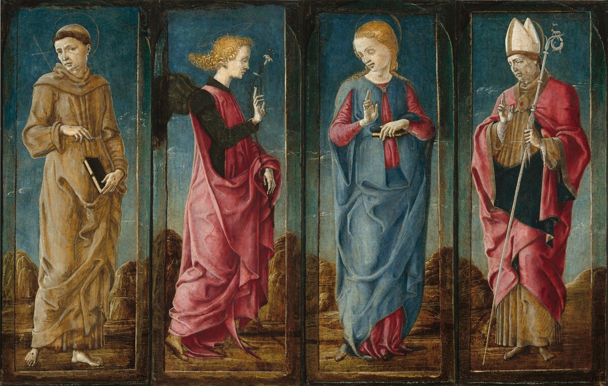 The Annunciation with Saint Francis and Saint Louis of Toulouse [four panels] by Cosmè Tura