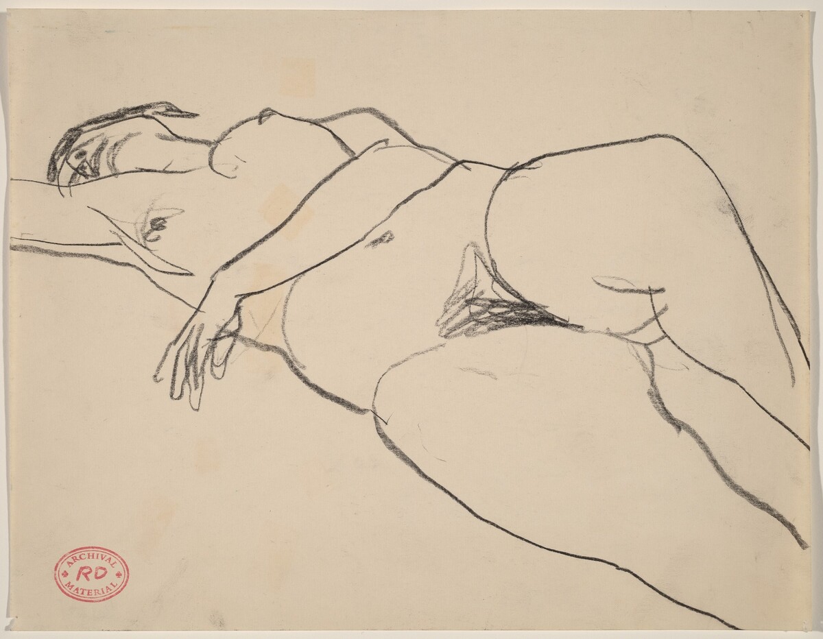 Untitled [nude reclining with her left arm across her belly] by Richard Diebenkorn