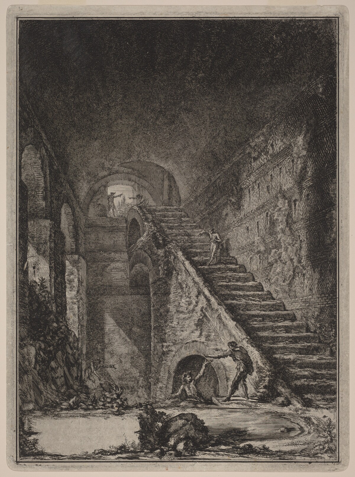 Prospettiva della Scala della conserva d'acqua de' già detti alloggiamenti, accennati in pianta nella Tav. XIII con la lett. G. by Giovanni Battista Piranesi