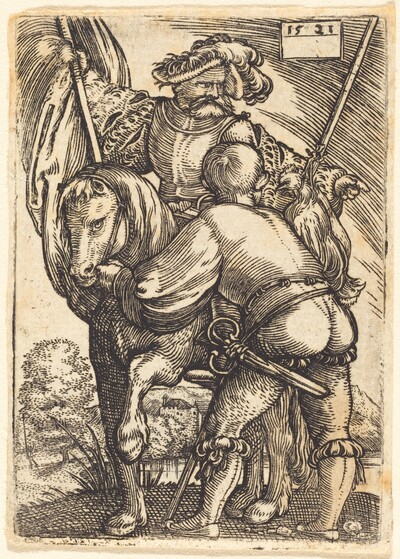 Riding Standard Bearer and Foot Soldier