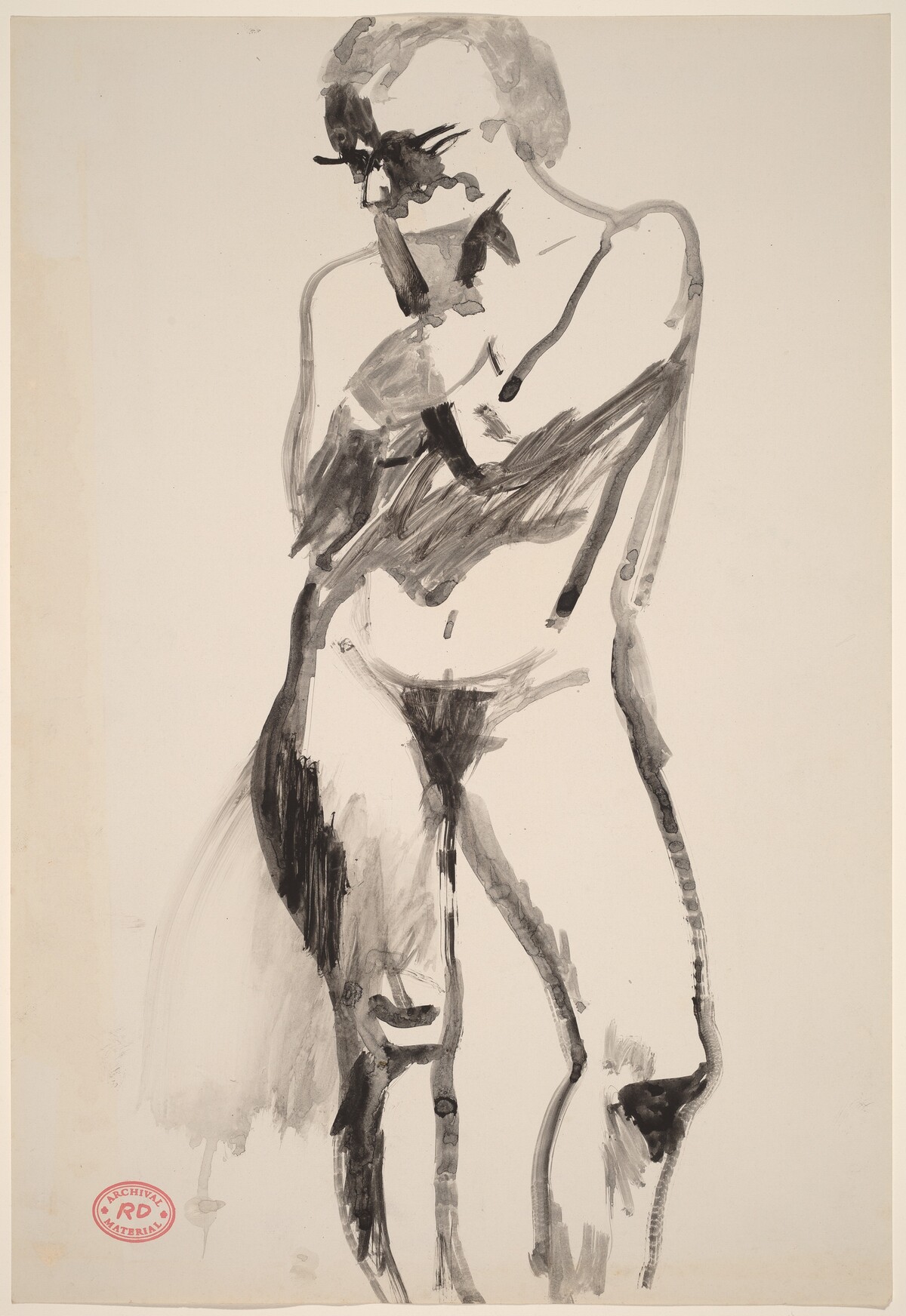 Untitled [standing female nude with left hand raised to chin] by Richard Diebenkorn